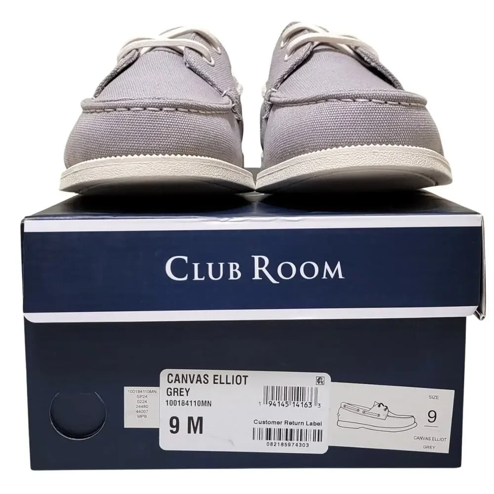 Club Room Men Elliot 2-Eye Casual Boat Shoes Size US 9M Grey Canvas